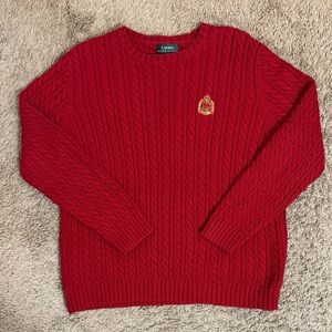 Ralph Lauren Women’s Red Cable Knit Crewneck Sweater size XL Academia Preppy